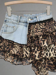 Leopard Print Denim Skort