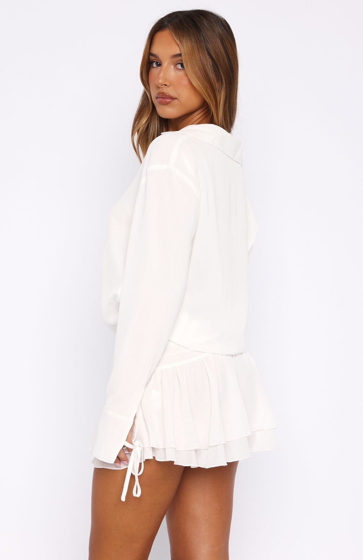 Can't Get Me Long Sleeve Mini Dress White