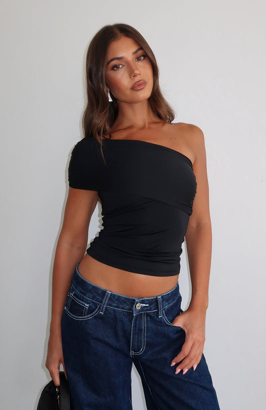 Don't Worry About It One Shoulder Top Black