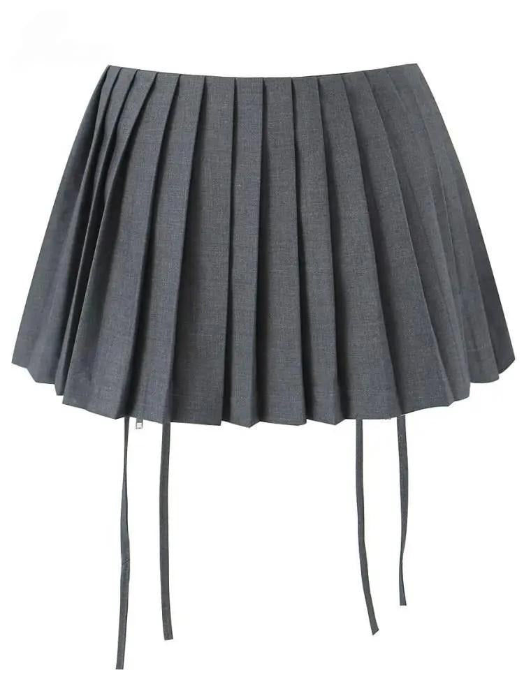 Drawstring Mini Pleated Skirt