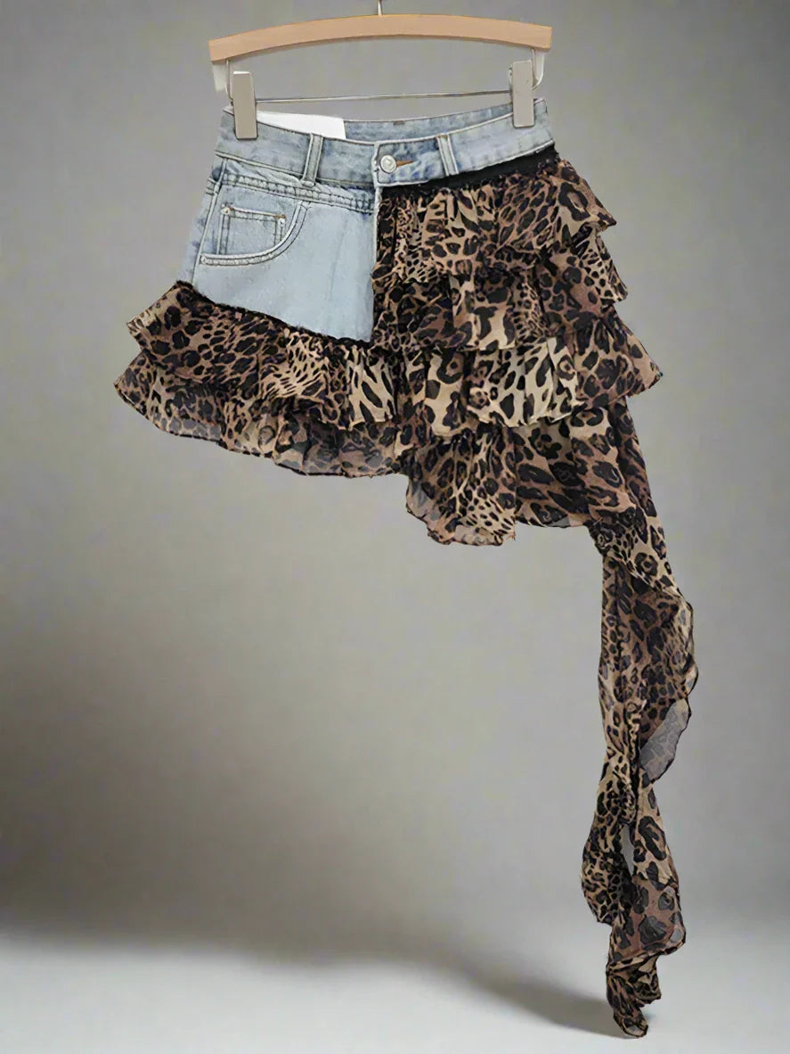 Leopard Print Denim Skort