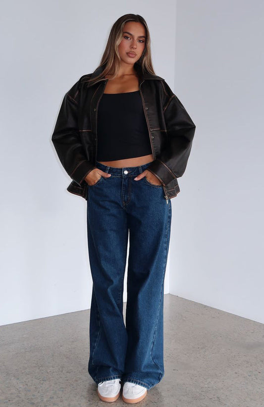 Maeve Low Rise Wide Leg Jeans Dark Blue