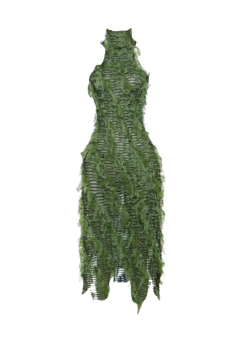 Leafy Green Halter Midi Dress