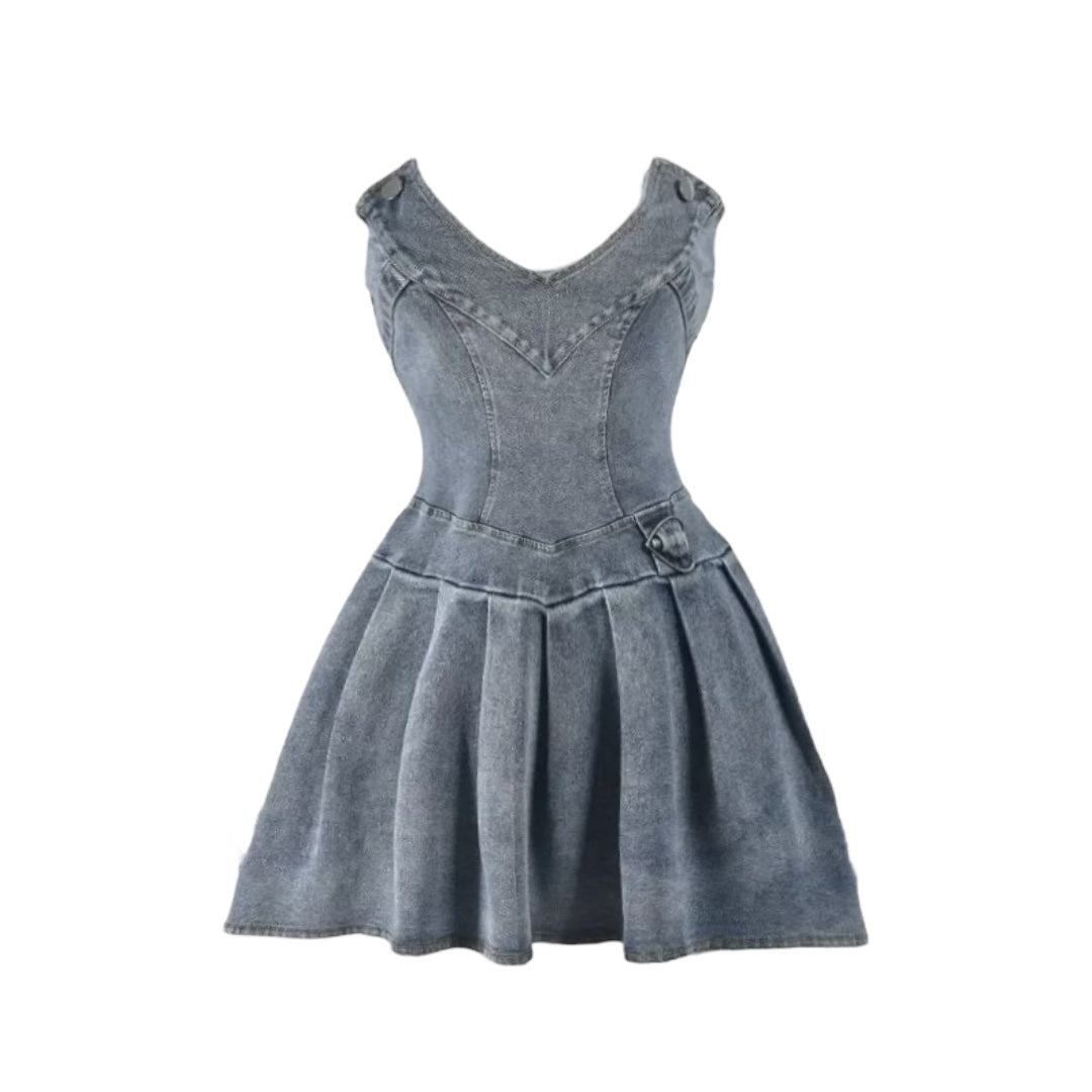 Denim Pleated Mini Dress