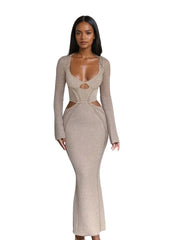 Knit Long Sleeve Bodycon Maxi Dress