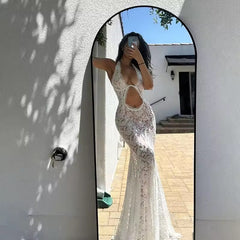 Elegant White Lace Cutout Maxi Dress