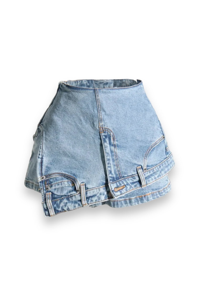 Spliced Button Denim Skort