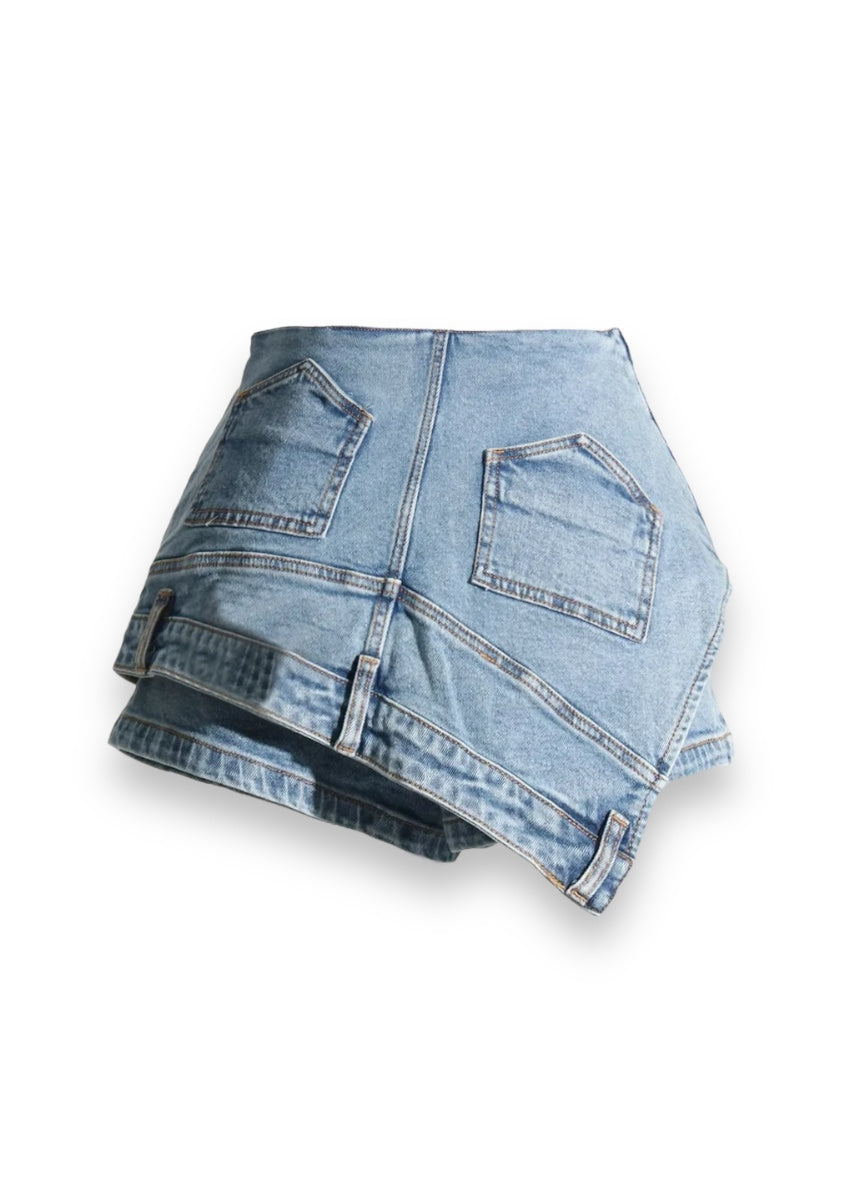 Spliced Button Denim Skort