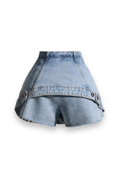 Spliced Zipper Denim Shorts