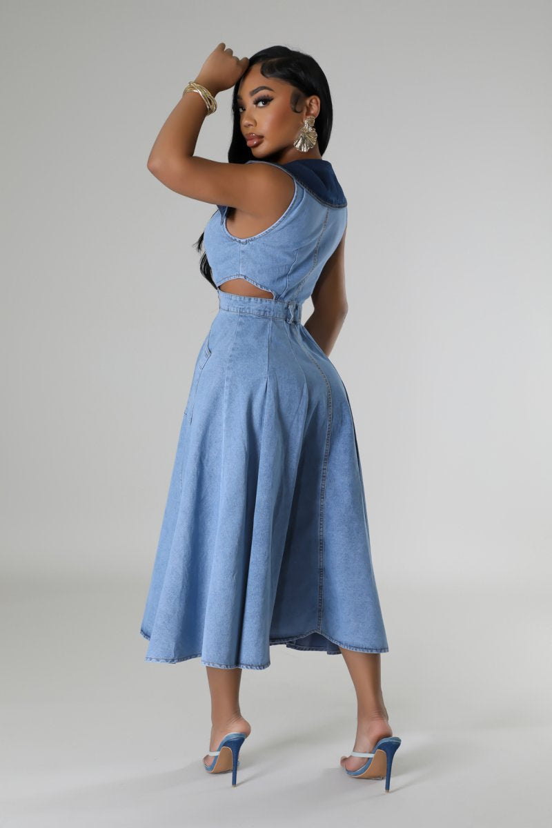 Lapel Sleeveless Denim Dress