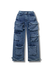 Multi Pockets Wide-Leg Denim Pants