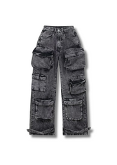 Multi Pockets Wide-Leg Denim Pants