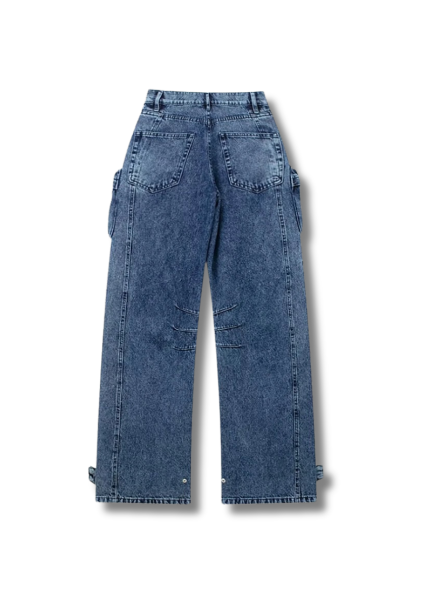 Multi Pockets Wide-Leg Denim Pants