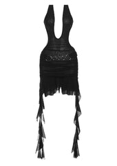 See Through Mini Dress with Side Tails and Belt