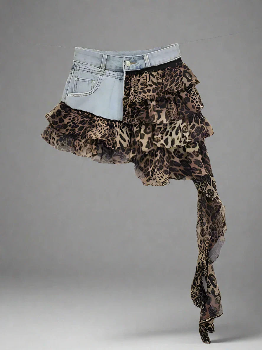 Leopard Print Denim Skort