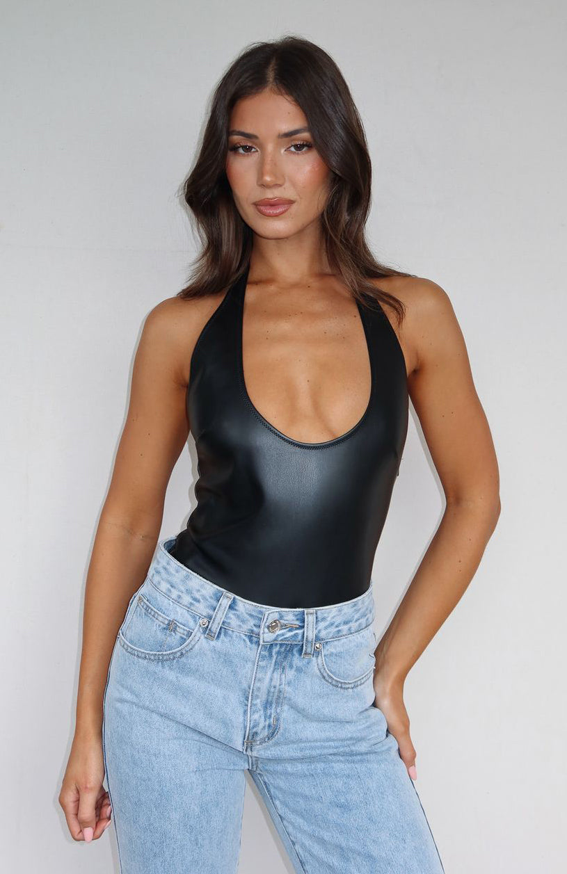 I Think I'm Ready PU Bodysuit Black