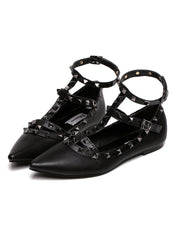 Rivet Flats Shoes Genuine Leather Metal Ankle Strap