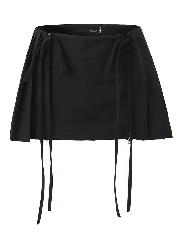 Drawstring Mini Pleated Skirt