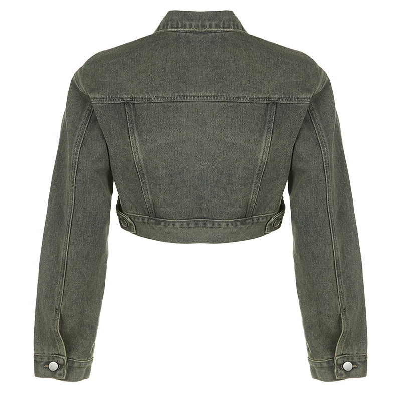 Green Cropped Denim Jacket