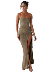 One Shoulder High Slit Maxi Dress