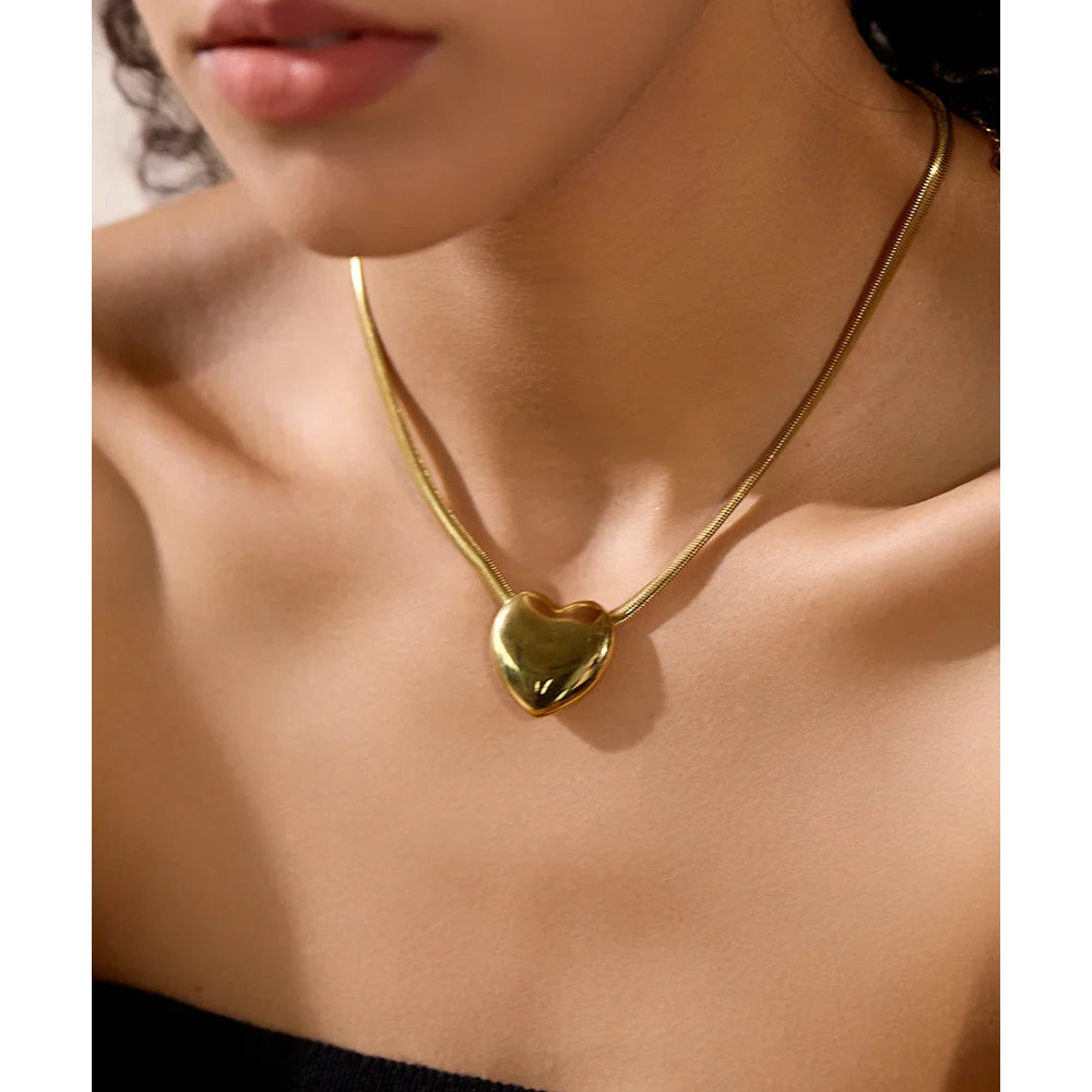 Snake Chain Necklace with Heart Pendant