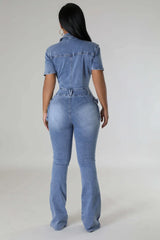 Turndown Collar Women's Denim Jumpsuit