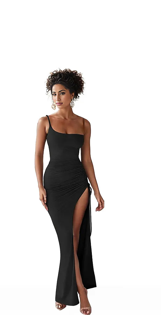 One Shoulder High Slit Maxi Dress