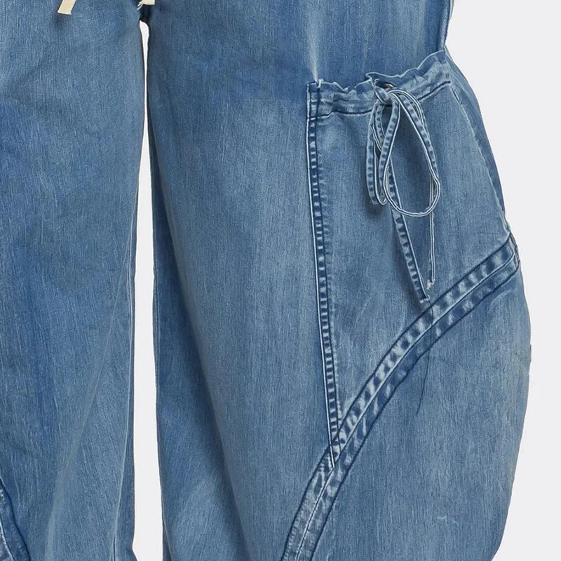 Puff denim pants