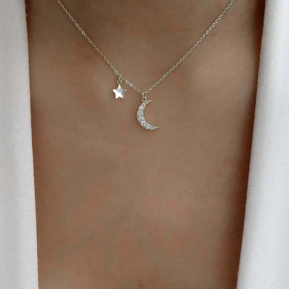 925 Moon CZ Charm Pendant Necklace