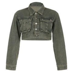 Green Cropped Denim Jacket