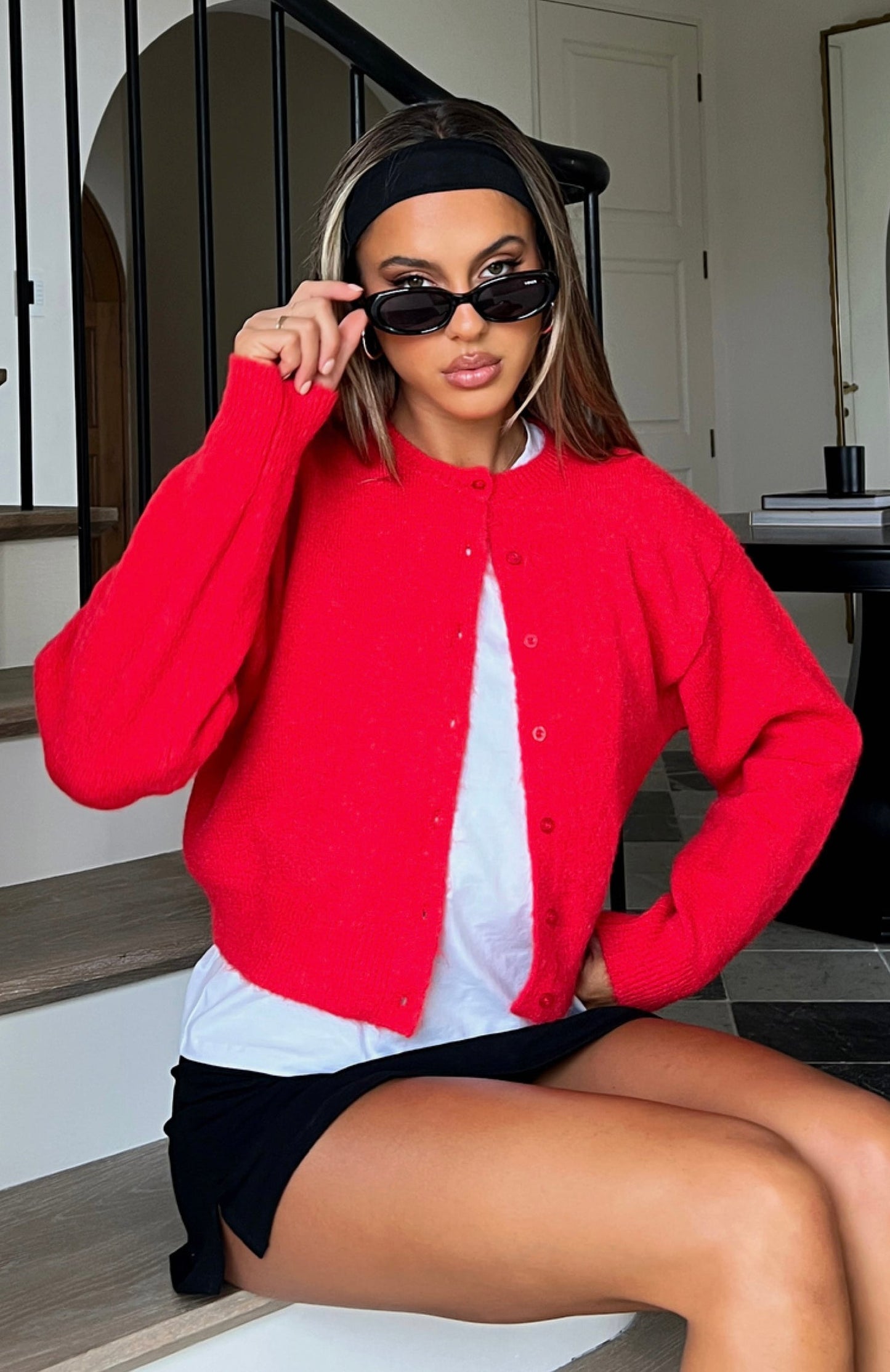 Warm Whispers Knit Cardigan Red