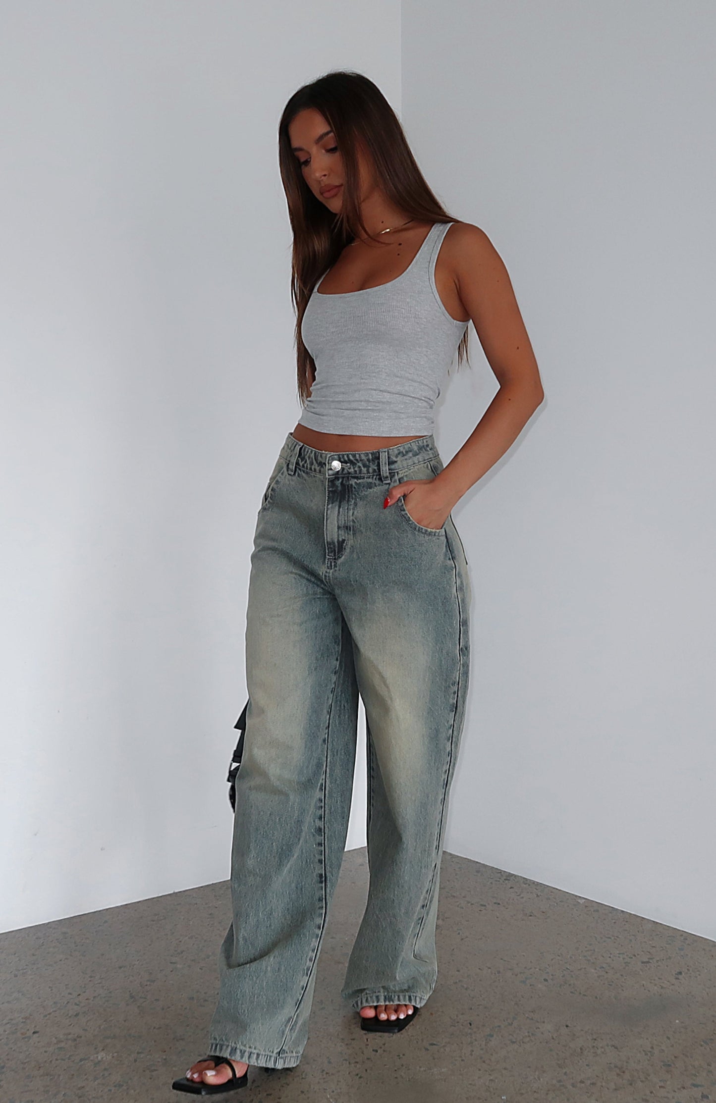 Willow Mid Rise Wide Leg Jeans Sand