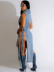 Turtleneck Denim Dress