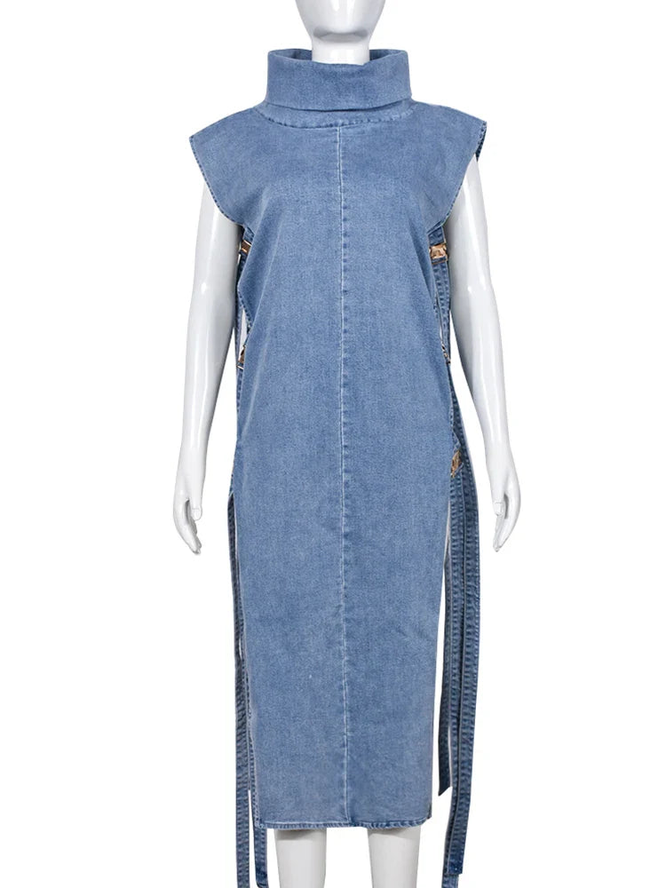 Turtleneck Denim Dress