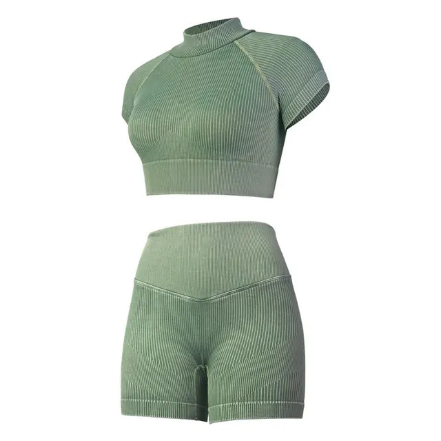 Yoga Crop top with High-Wasted Short Set