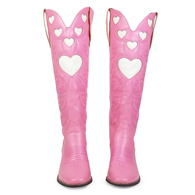 Mid-Calf Boots with Embroidered Hearts