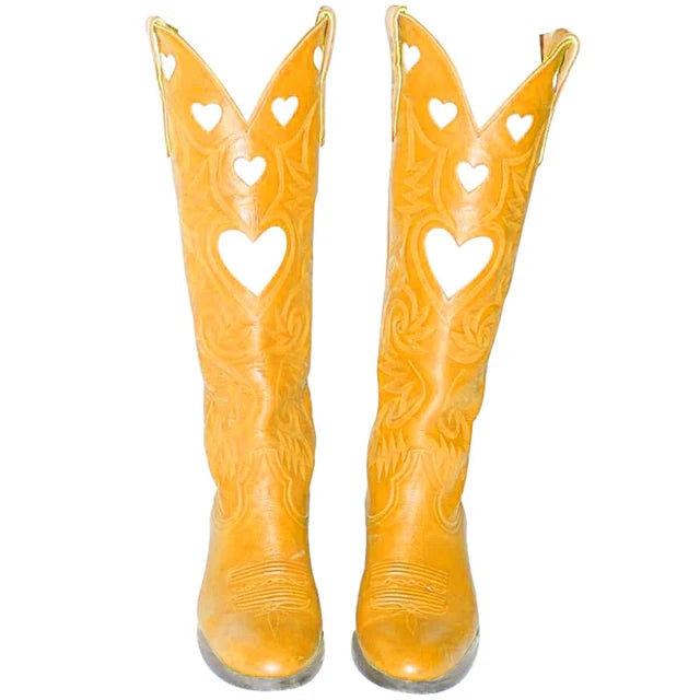 Mid-Calf Boots with Embroidered Hearts