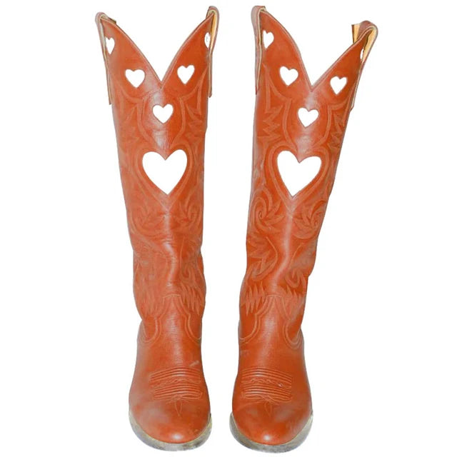 Mid-Calf Boots with Embroidered Hearts