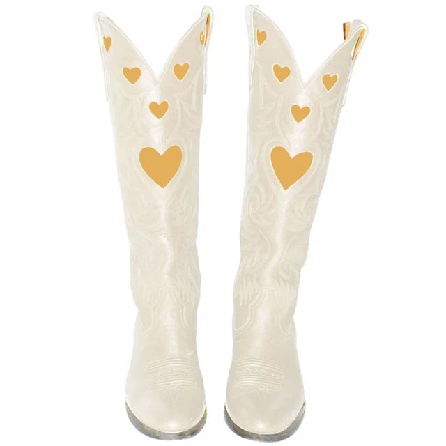 Mid-Calf Boots with Embroidered Hearts