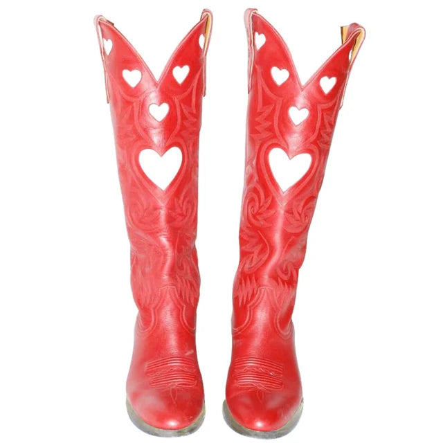 Mid-Calf Boots with Embroidered Hearts