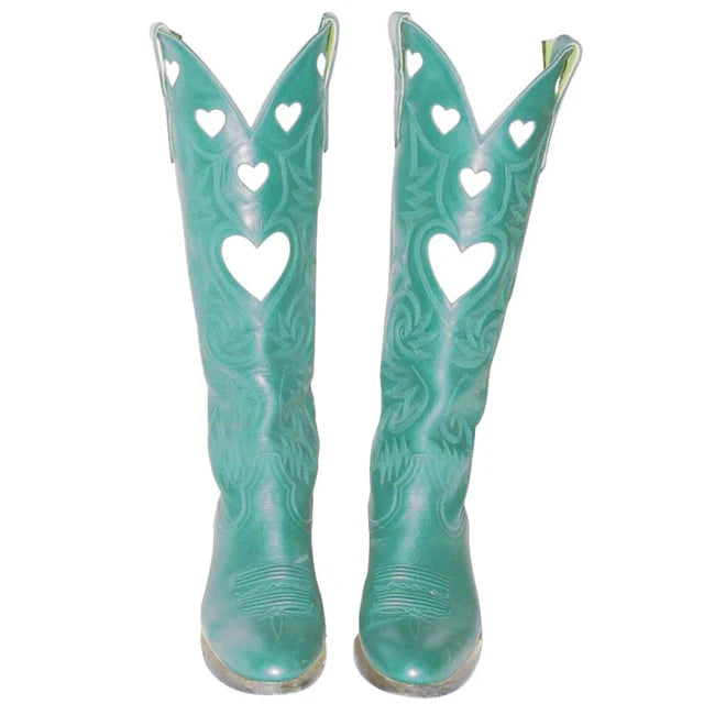 Mid-Calf Boots with Embroidered Hearts