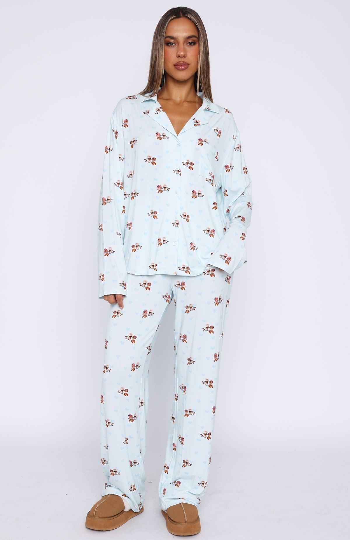 Pillow Talk Printed Long Sleeve Pyjama Set Blueberry Breakfast