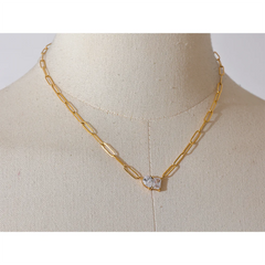 Cubic Zirconia Paperclip Necklace