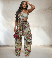 Rose Print Pants Overalls