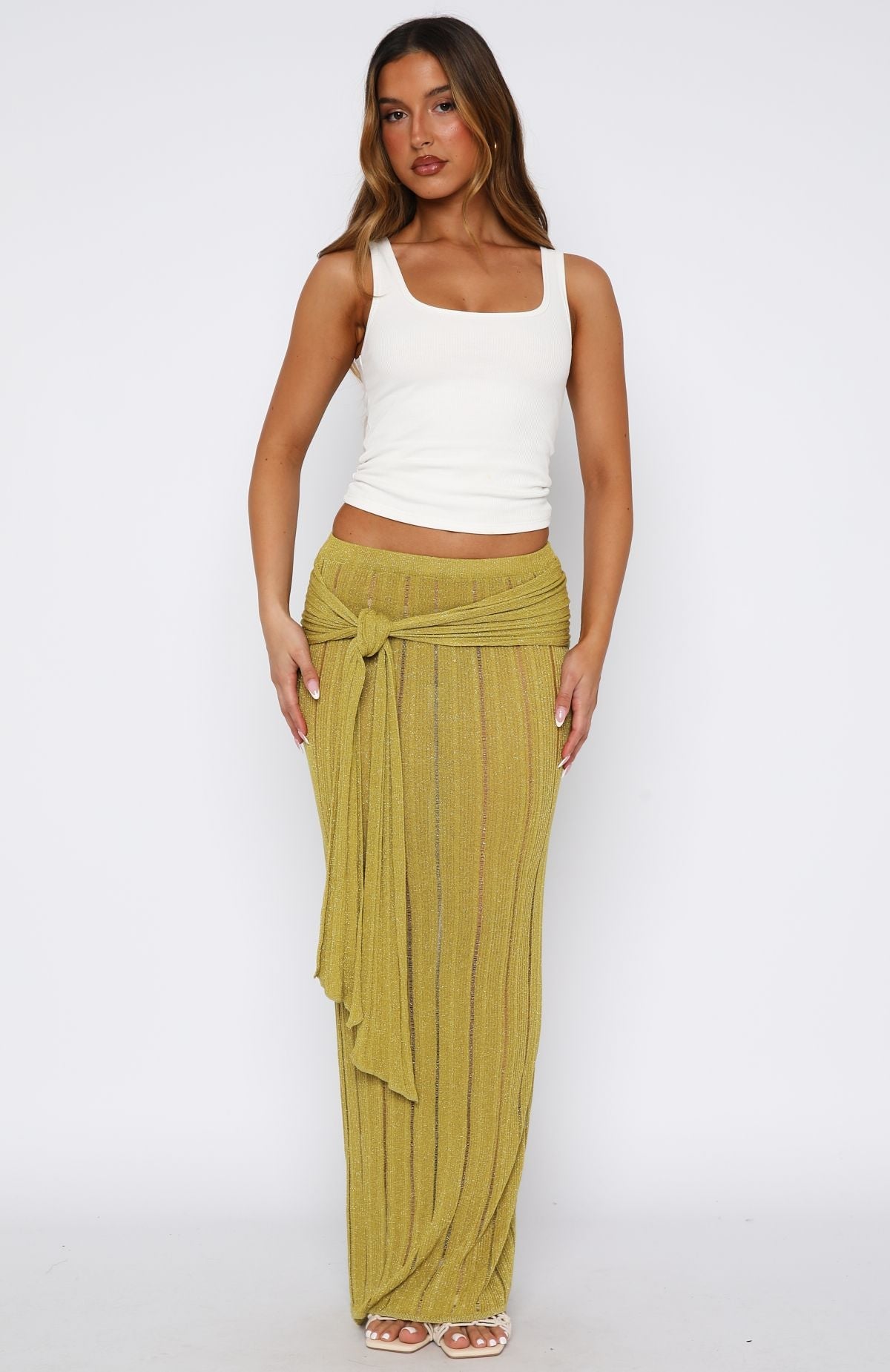Out At Sea Knit Maxi Skirt Chartreuse