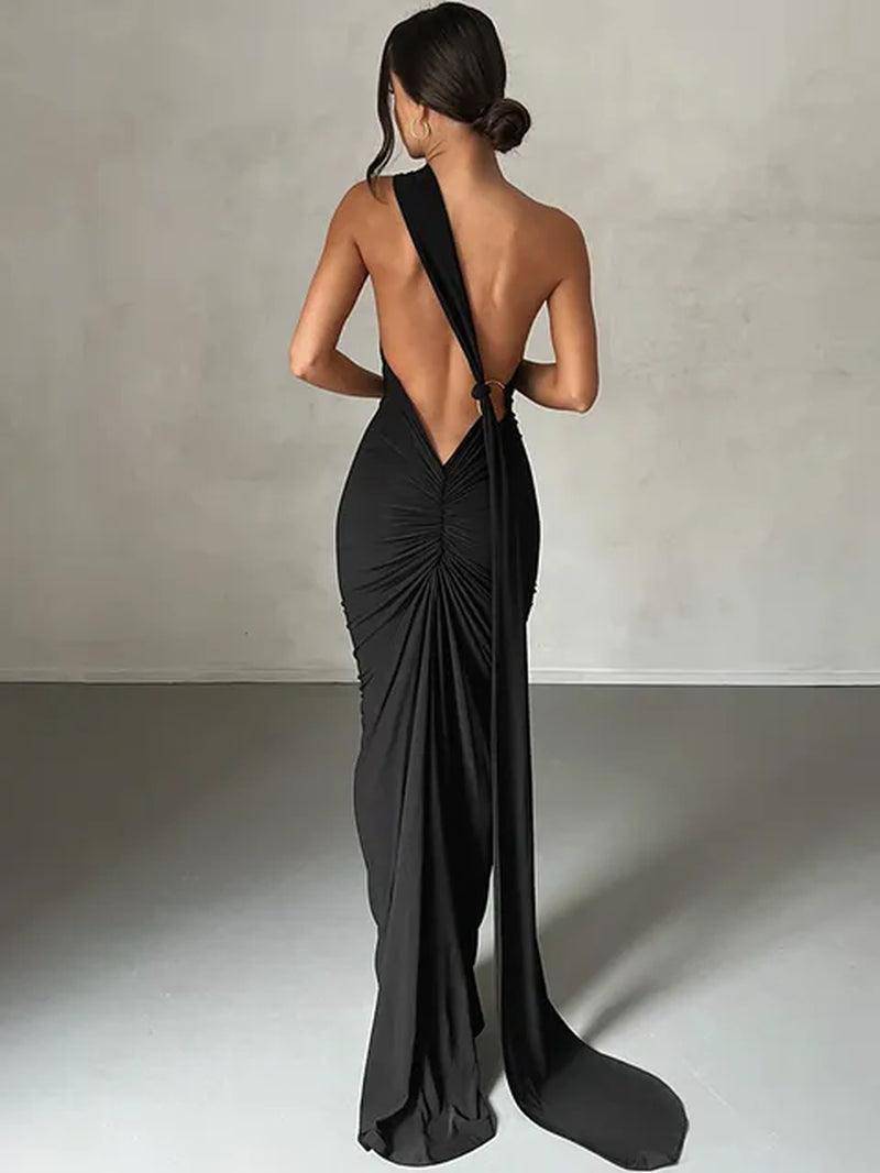 One Shoulder Backless Adjustable Maxi Dress