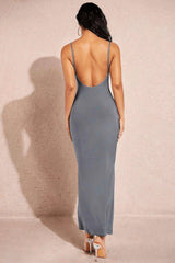 SOLID LONG LOW BACK DRESS