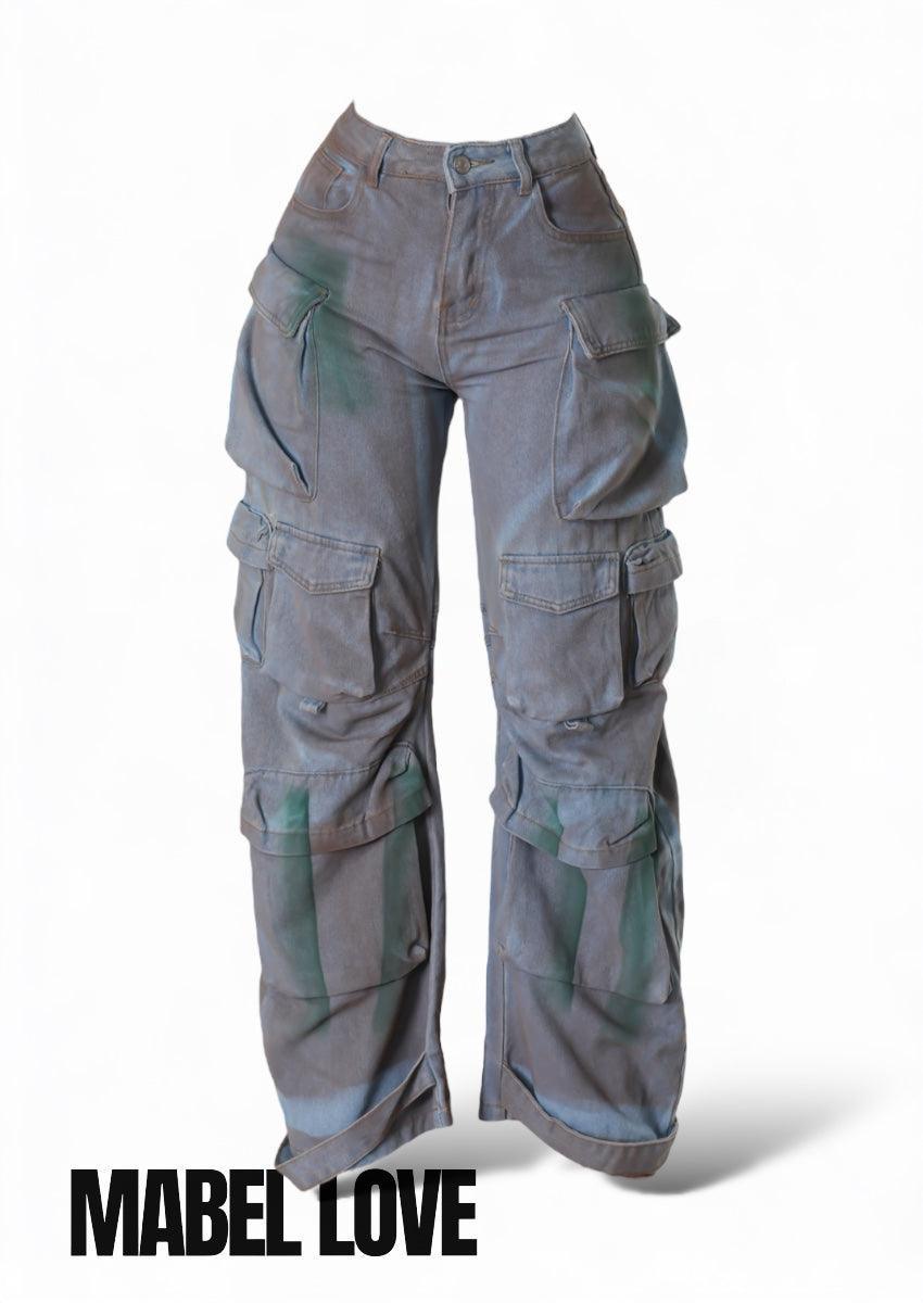 Stained Cargo Denim Pants