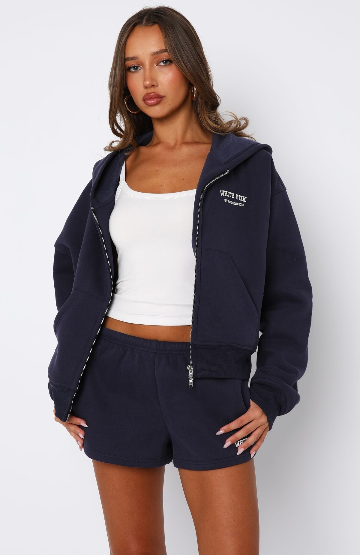 Can't Miss It Boxy Zip Front Hoodie Navy