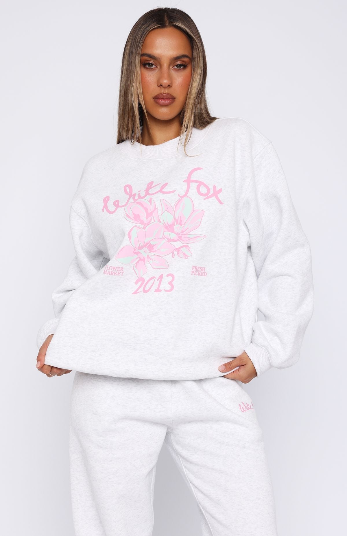 Pick You A Flower Oversized Sweater Grey Marle